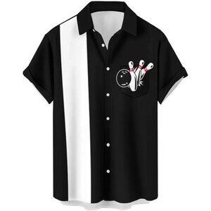 Bowling Shirts for Men Retro Short Sleeve Button Down Shirt Hawaiian Casual
